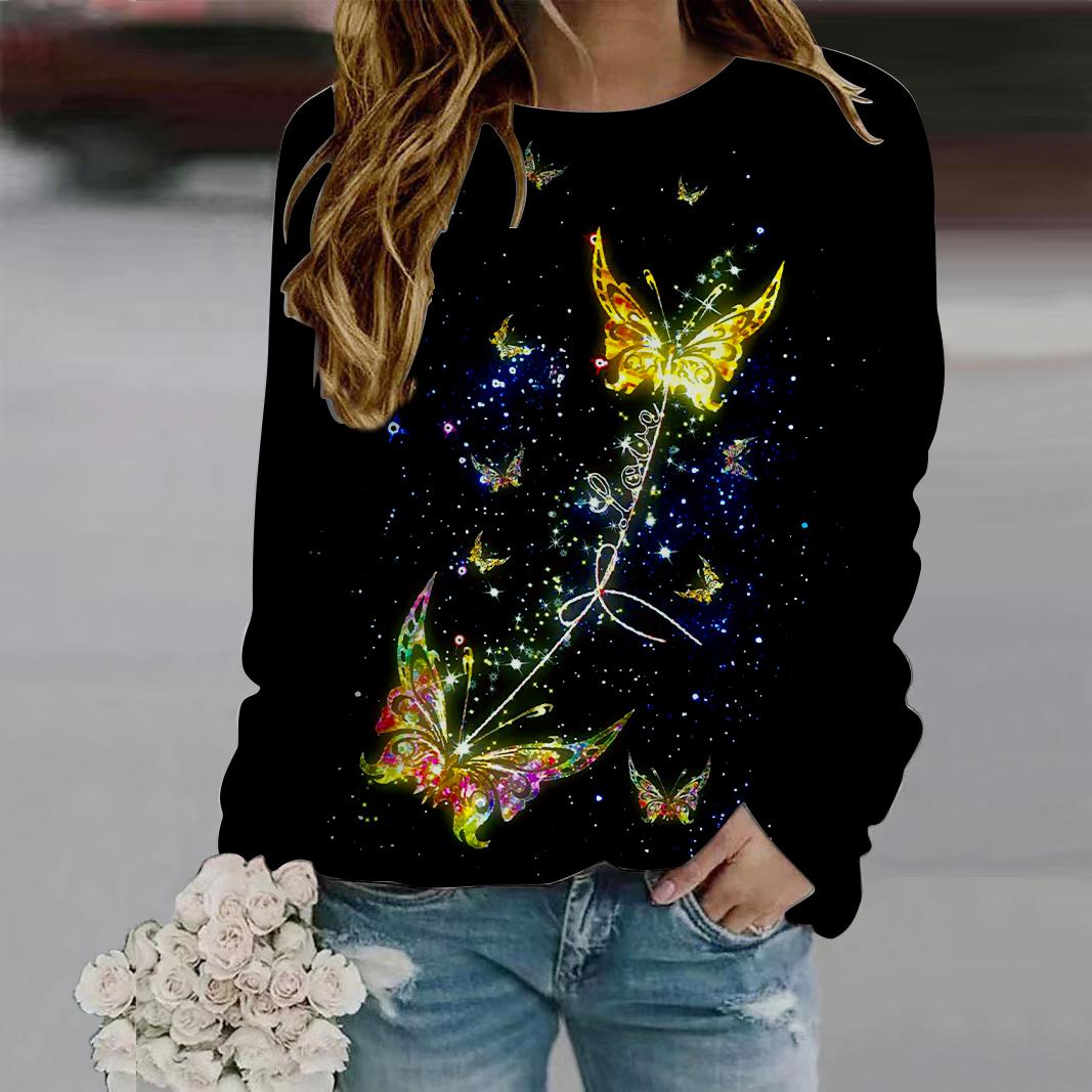 Осенняя женская модная футболка с круглым вырезом и длинным рукавом — фото 3