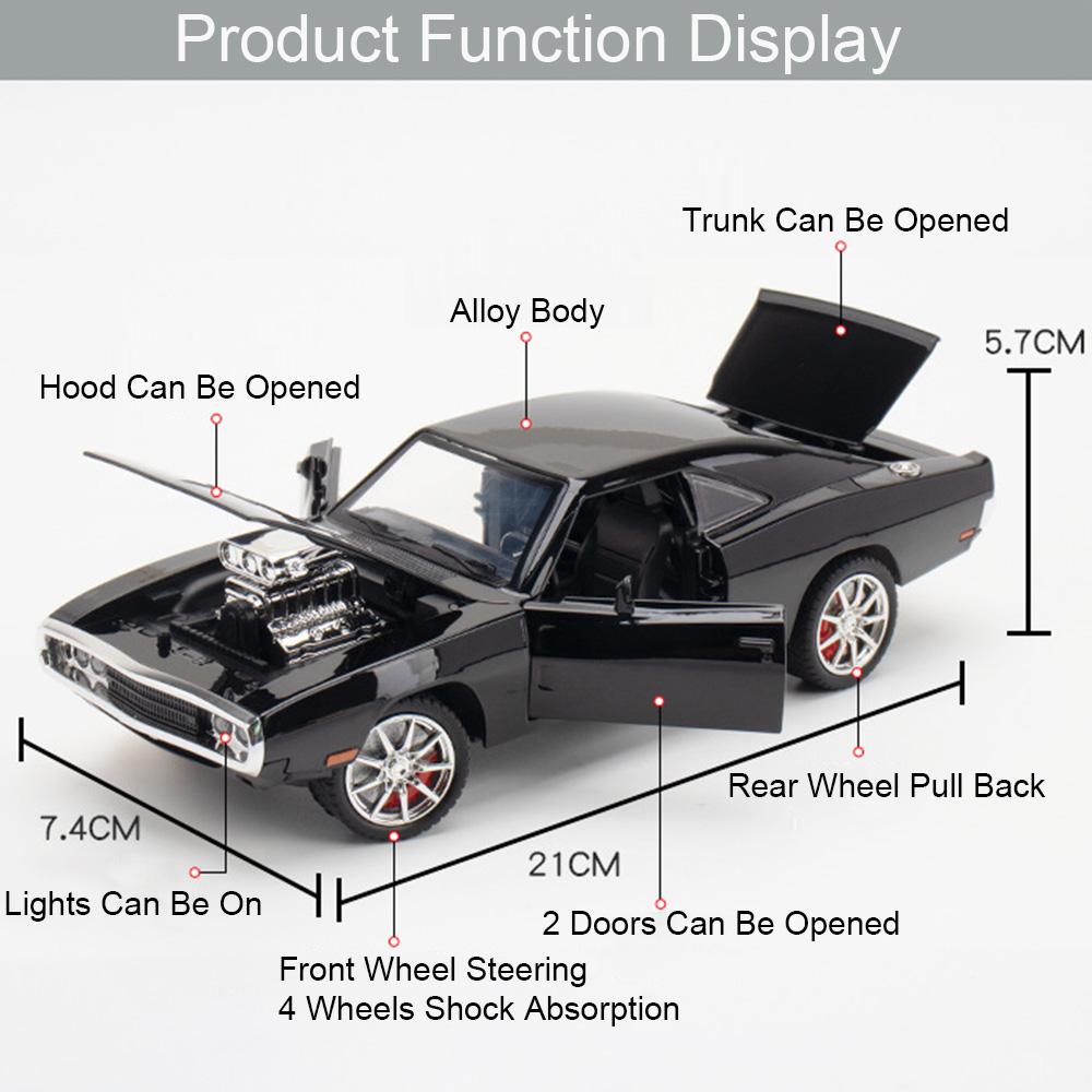 1:24 Scale Hellcat Charger Car Model Toy Music Light Pull Back Metal Diecast Doors Opened Sports Cars Toys for Children's Gifts