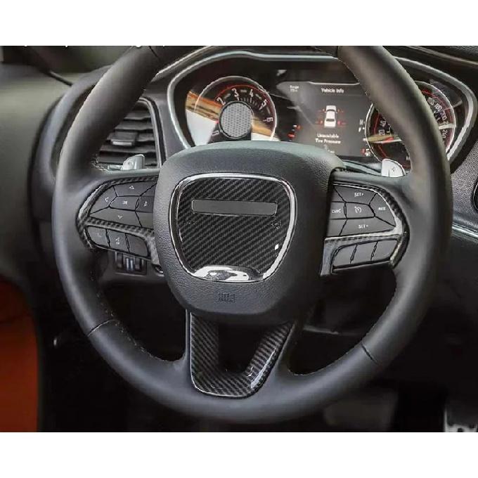 For Dodge Charger 2016- Car Accessories Carbon Fiber Style Steering Wheel Cover Decoration Molding Garnish Decoration