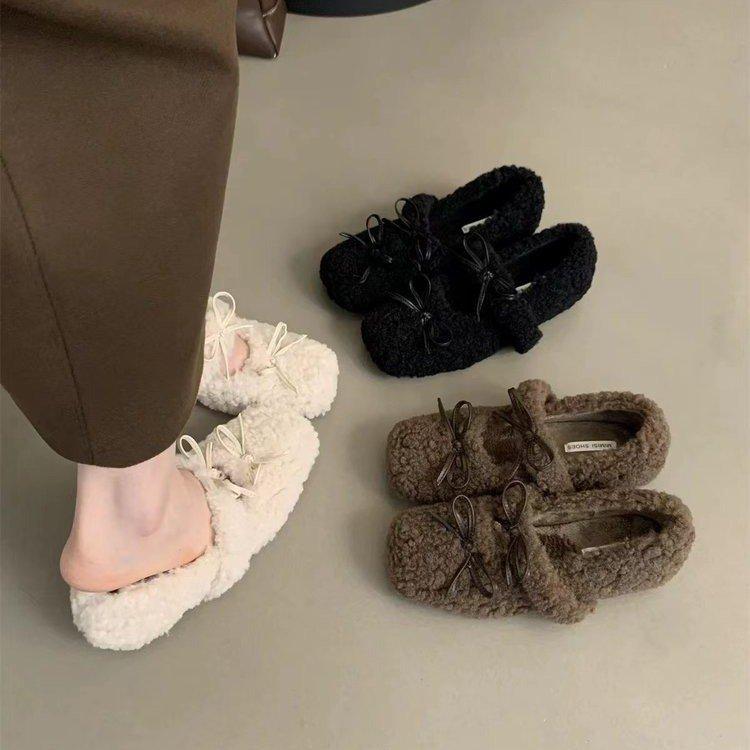 Inner heightening lamb wool shoes women's winter wear 2025 new Korean version fairy style gentle velvet Mary Jane single shoes