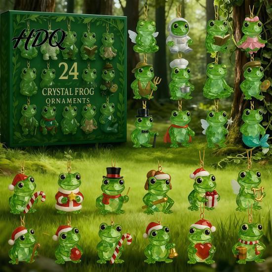 Christmas Advent Calendar 2026 Frog Calendar 24 Day Countdown Box with Desktop Ornament Sets Faux Crystal Ornaments Festive Tree Hanging Decor,
