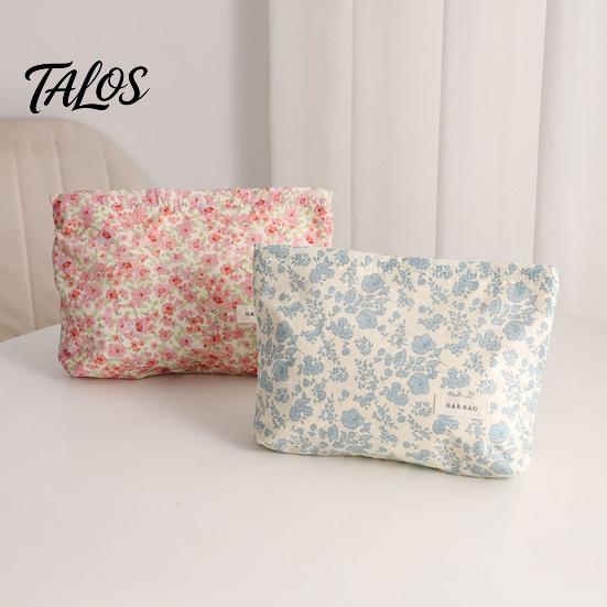 Daily Skincare Organizer Floral Cotton Makeup Bag, Large Capacity Travel Toiletry Bag with Multi Girlfriend Gift Compartments, Cute Cosmetic