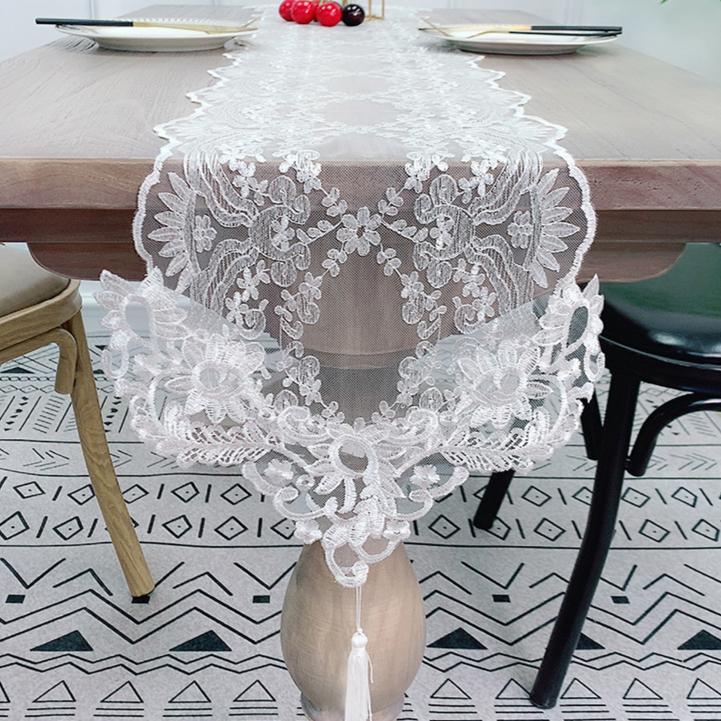 1ks Retro Vintage Krajkový Běhoun na Stůl - Dekorativní Ubrus pro Domácí Dekoraci a Kuchyňské Doplňky