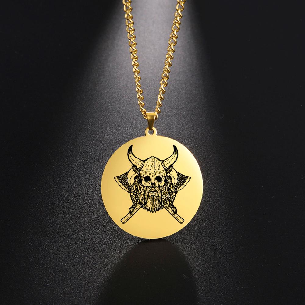 Viking Axe Helmet Pendant Tomahawk Necklace Odin Raven Slavic Amulet Norse Warrior Mythology Stainless Steel Jewelry