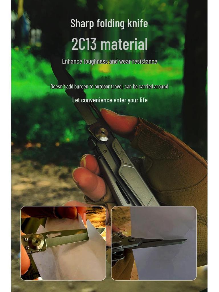 Multifunctional Portable Outdoor Folding Tool: Knife, Scissors, Screwdriver for Camping, Mountaineering, and Car Emergencies.