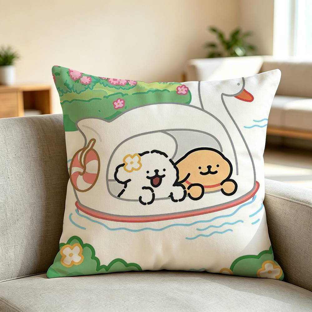 M-maltese cartoon Cartoon Pillow Case Square Double-Sided Sofa Cushion Cover Bedroom Bedside Pillow