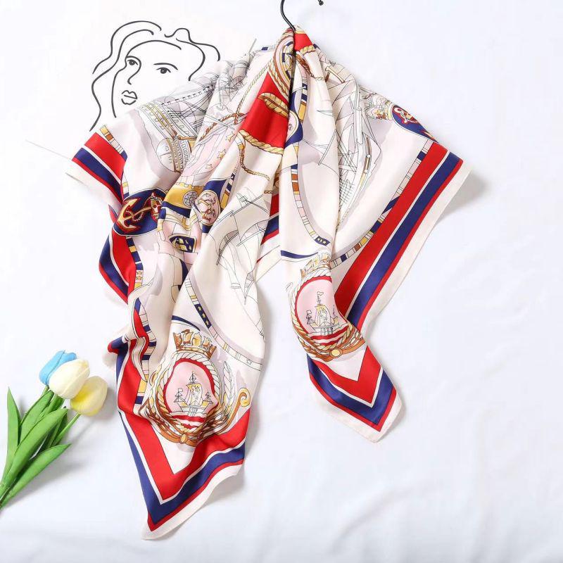 Black and White Animal Print Faux Silk Twill Scarf - 90x90CM Autumn/Winter Shawl for Women