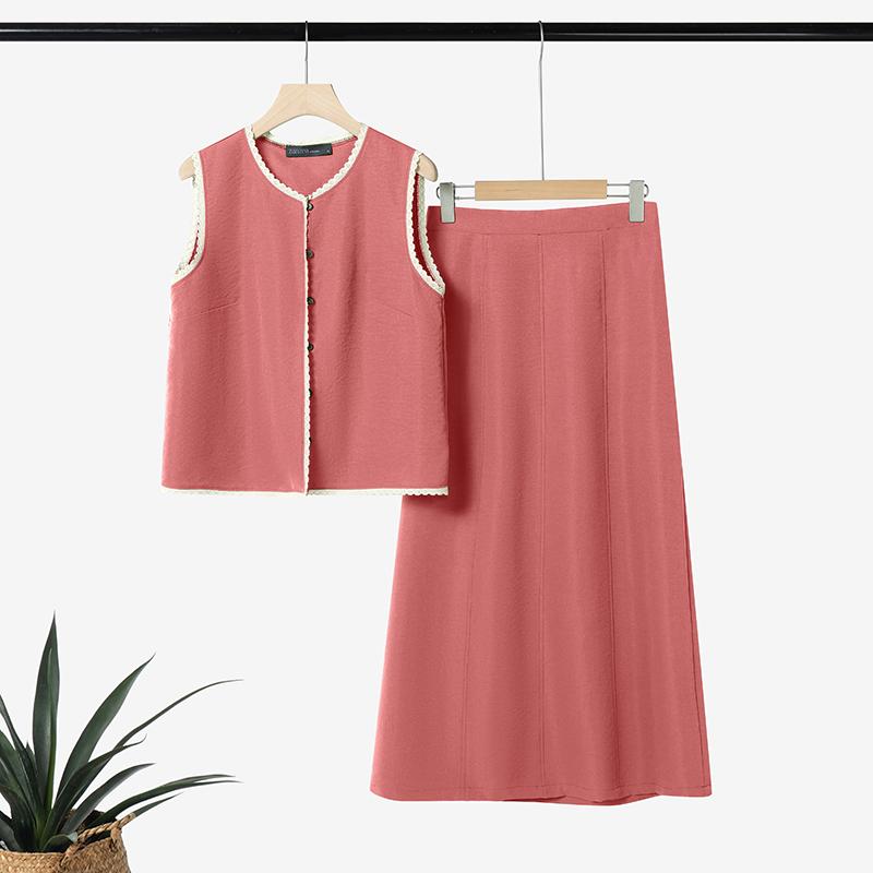 

ZANZEA Женские топы без рукавов и юбки Летние костюмы-двойки 4XL темно-розовый