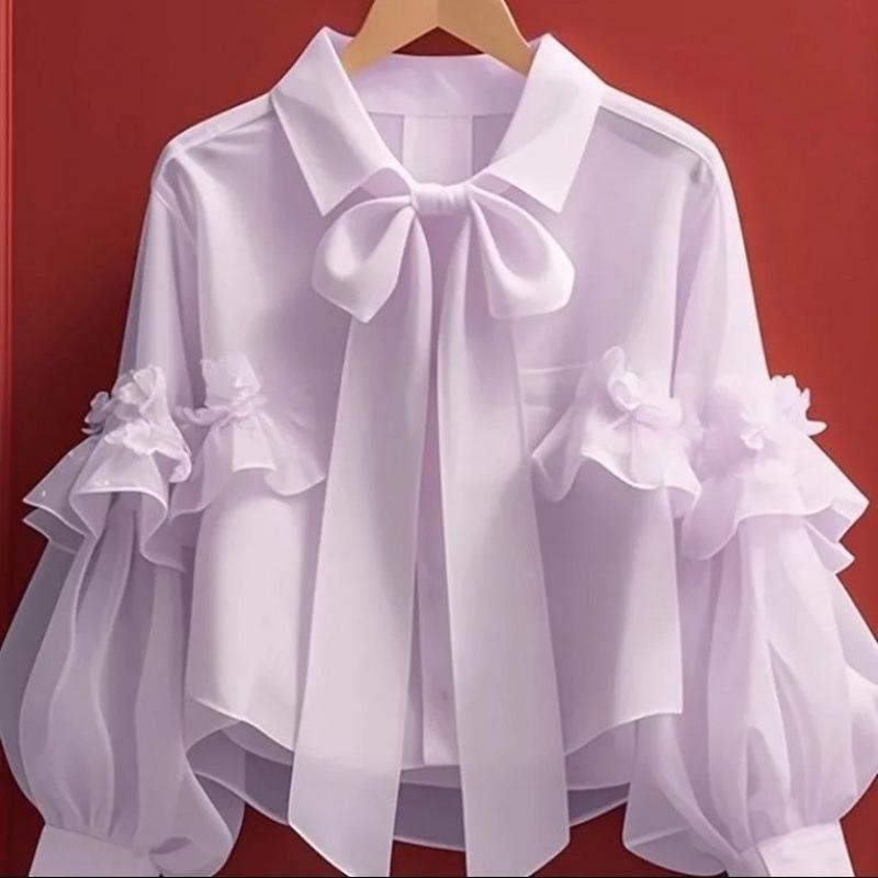 White Chiffon Bow Blouse - Early Autumn Sweet Style