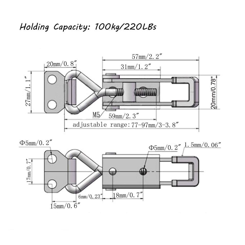 Silver Toggle Latch Clamp Stainless Steel Pull Hasp Latches Quick Release Lock Buckle Worker