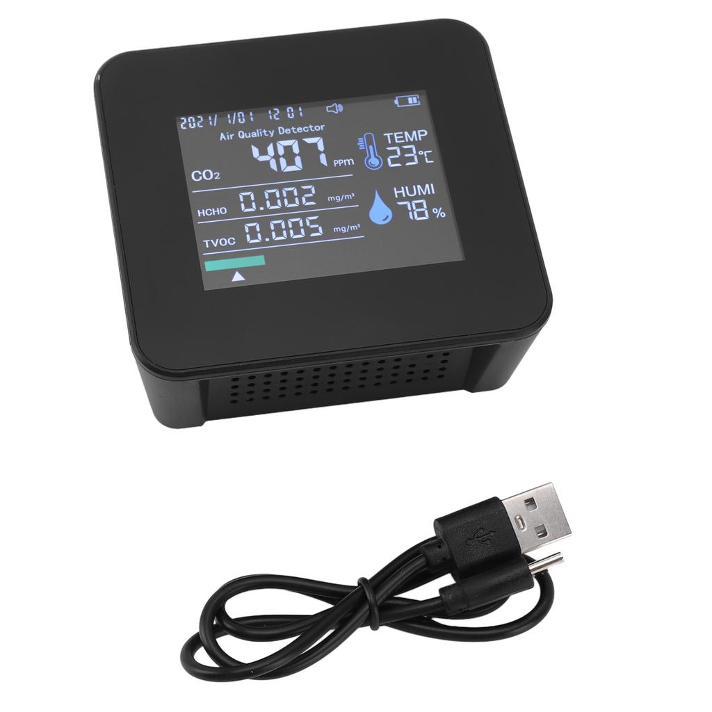 9 in 1 Indoor Air Quality Monitor PM2.5 PM10 PM1.0 CO2 HCHO TVOC Temperature Humidity Time Display Air Quality Tester