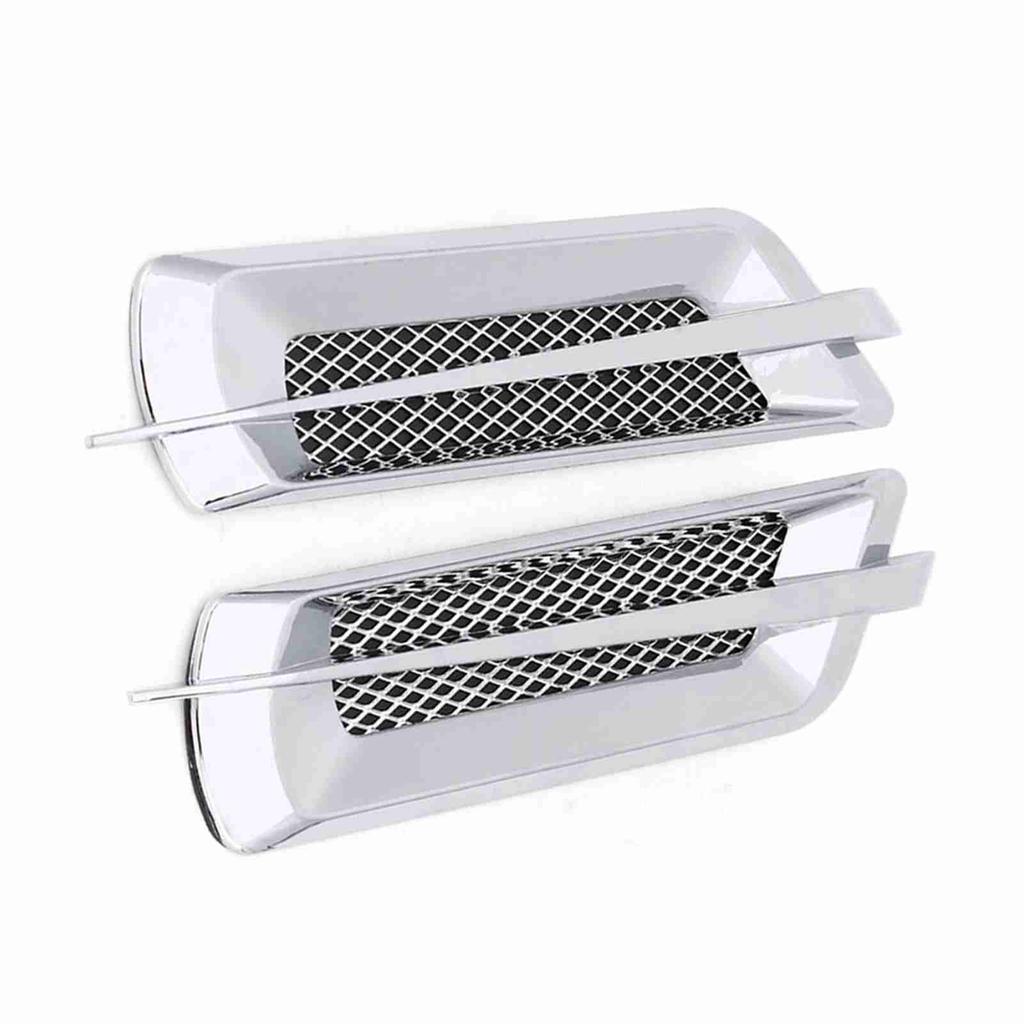 2 szt. Samochodowa boczna kratka wlotu powietrza, wlot, siatka wentylacyjna, naklejka dekoracyjna, uniwersalna, srebrna