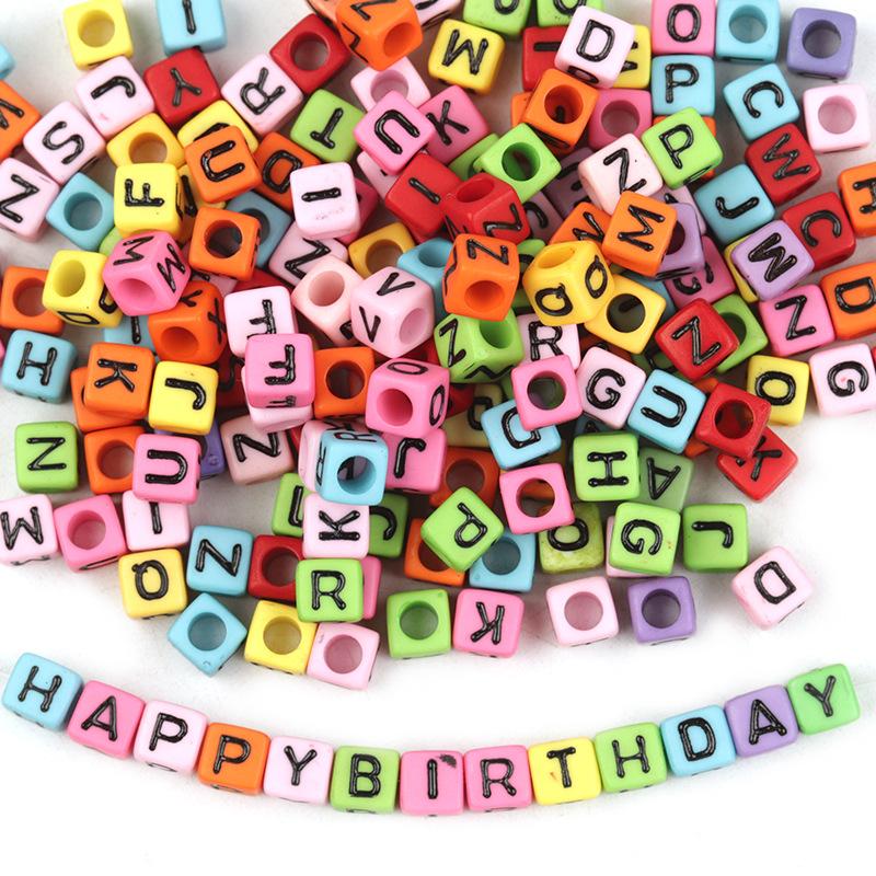 100pcs/Lot Mixed Acrylic Square Letter Beads Colored Cube Spacer Alphabet Bead for Jewelry Making DIY Charm Bracelet Accessories