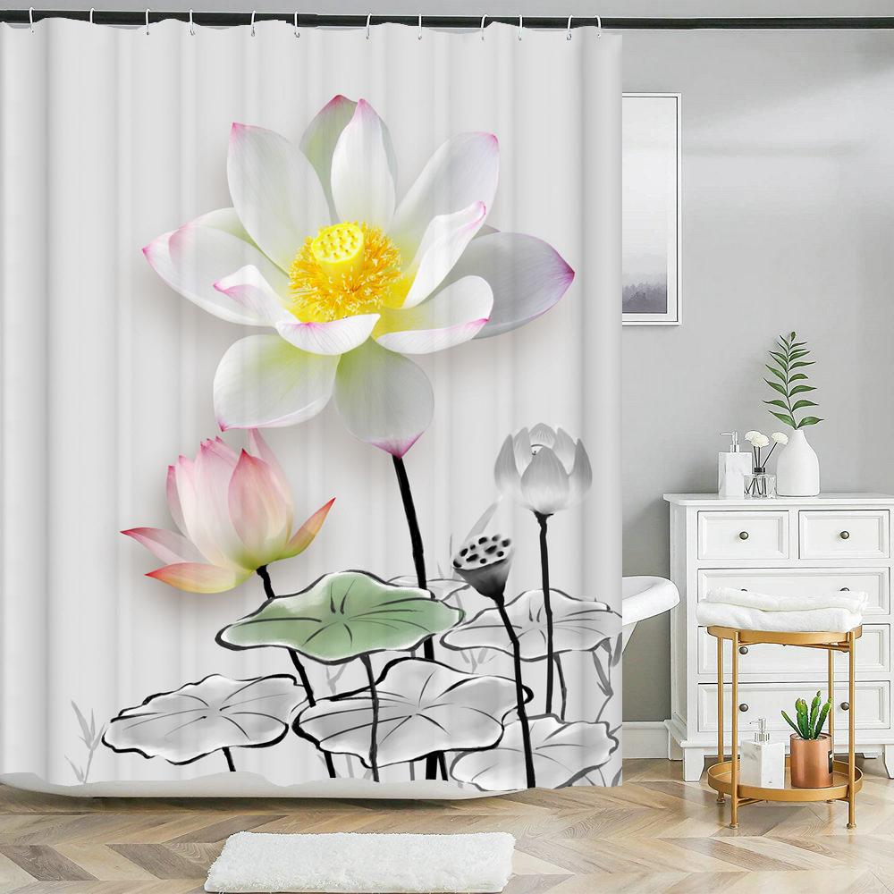 Beautiful Flowers Shower Curtains Floral Printed 3D Curtain For Bathroom Polyester Fabric Waterproof Bathroom Curtain with Hooks