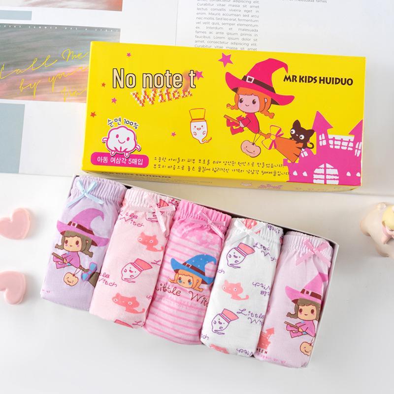 Korean Style Kids' Pure Cotton Cartoon Underwear - Medium & Large Girls' Triangle Shorts