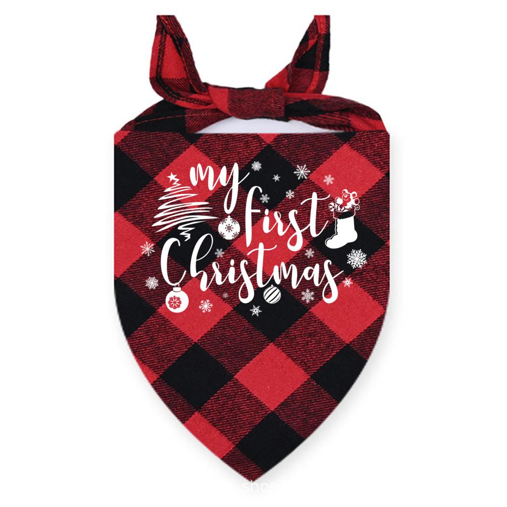 My First Christmas Print Dog Bandanas Large Pet Scarf Pet Bandana for Dog Plaid Bow Ties Collar Cats Dogs Xmas Scarf Accessories