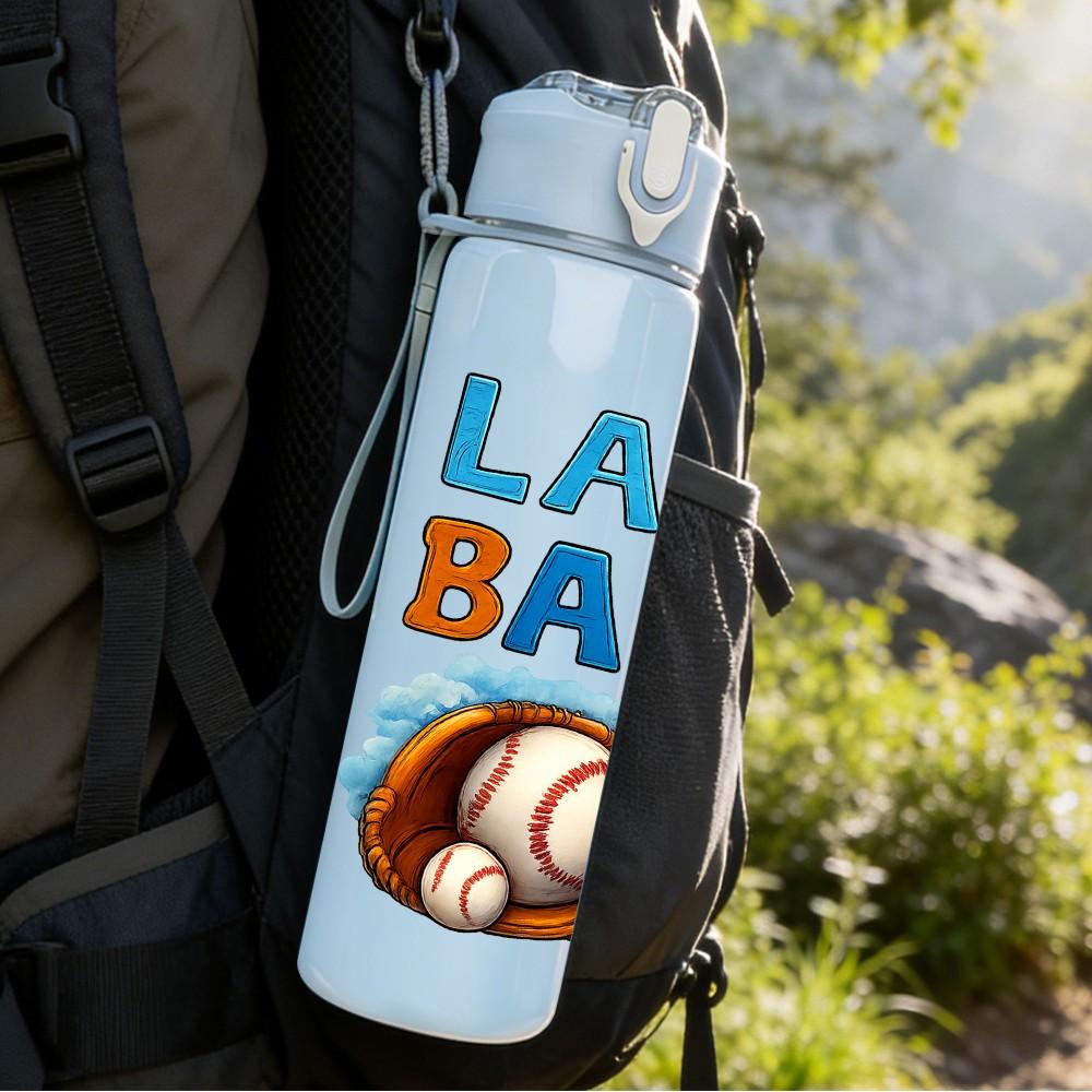 1PC Lax Ball Baseball Letter Art 750ml Color Plastic Sports Water Bottle Leakproof Flip Straw Lid Suitable for Sports Office Home Use