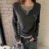 Long Sleeves Korean Fashion Style O-neck Tshirt for Women Fake Two Items T-shirts Ladies Top Tee Clothes