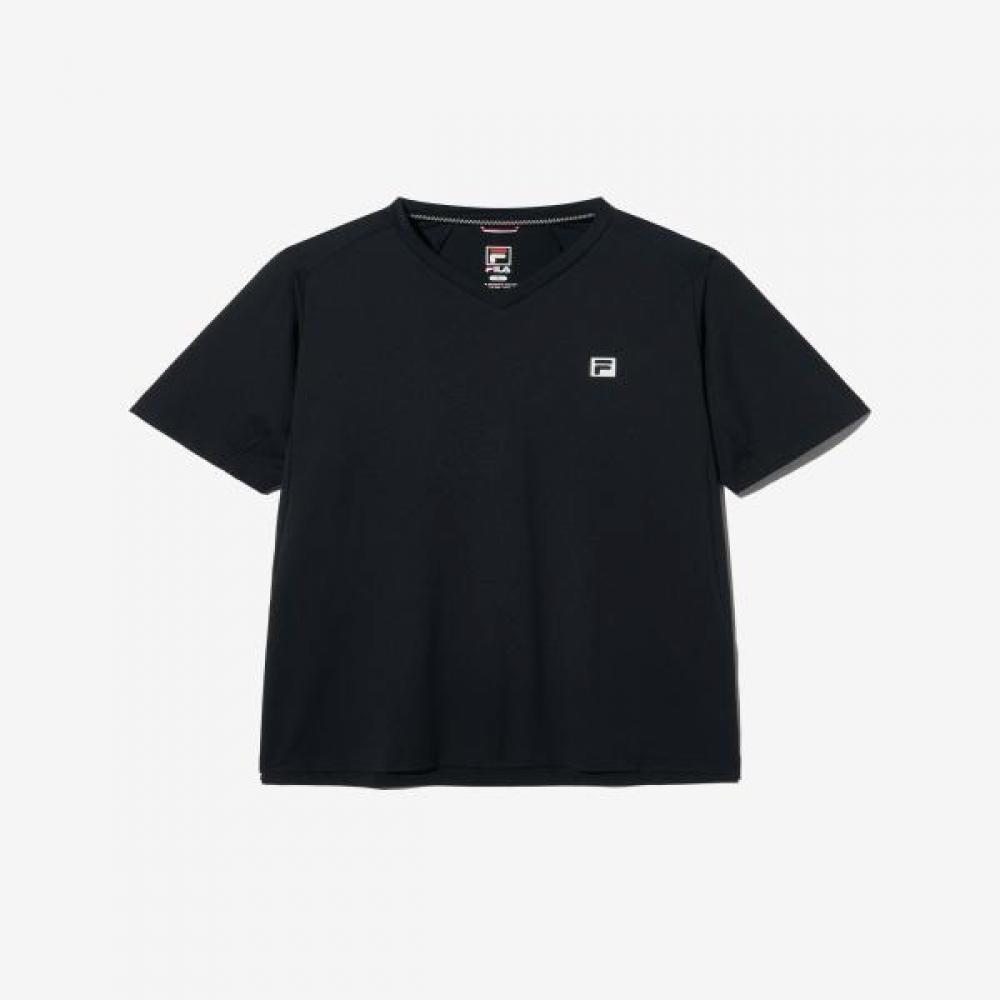 Fila V Neck Poly Single T shirT Tennis BLK (black)/110