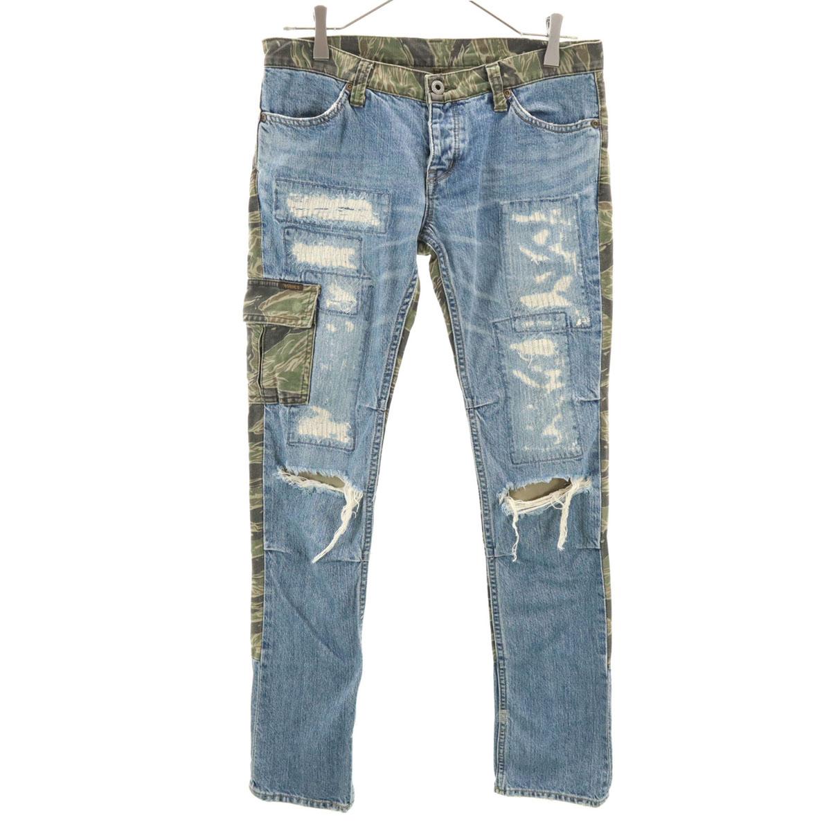 

HYSTERICS made in Japan Camouflage Pattern Vintage denim switching skinny pants Women Used