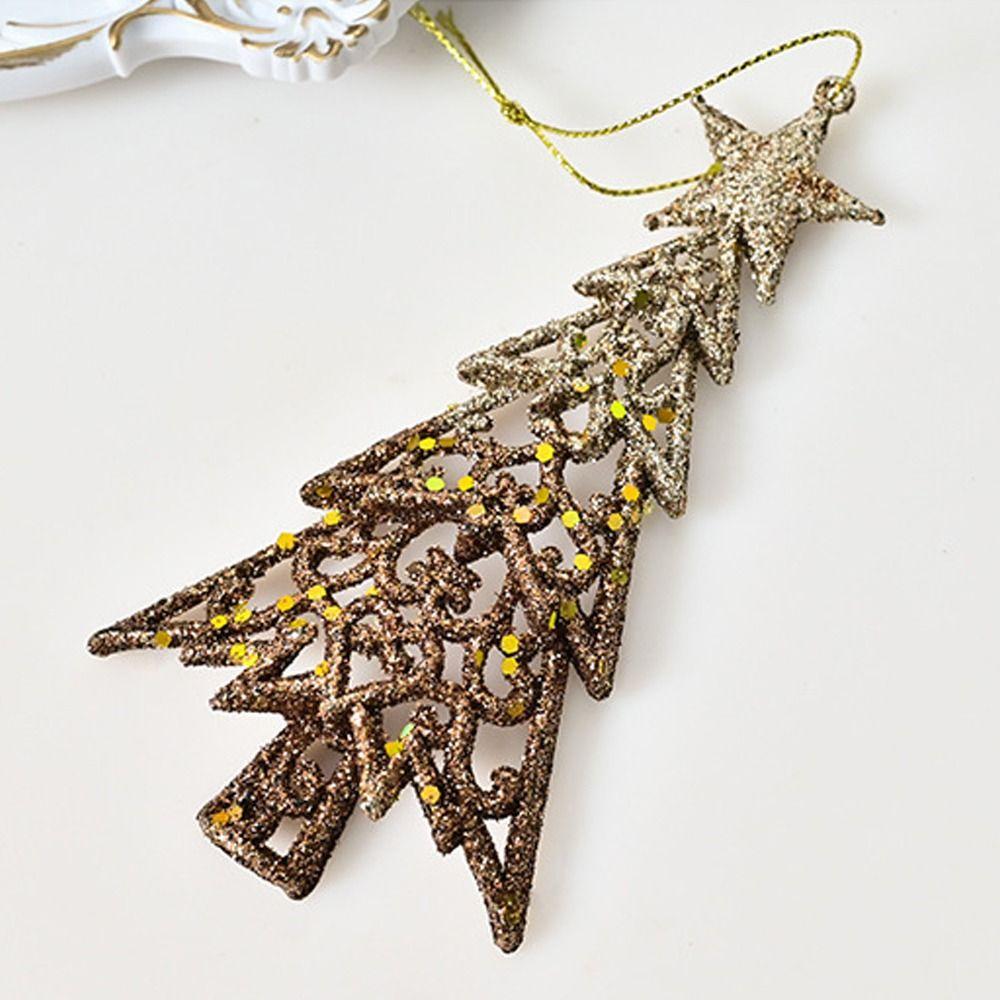 3pcs Shatterproof Glitter Christmas Tree Pendant Gold Merry Christmas Decoration  Party Favors