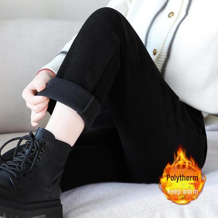 

High-Waist Velvet Slim Fit Pants - Warm, Thickened, Fashionable Autumn/Winter Trousers 2XL чёрный