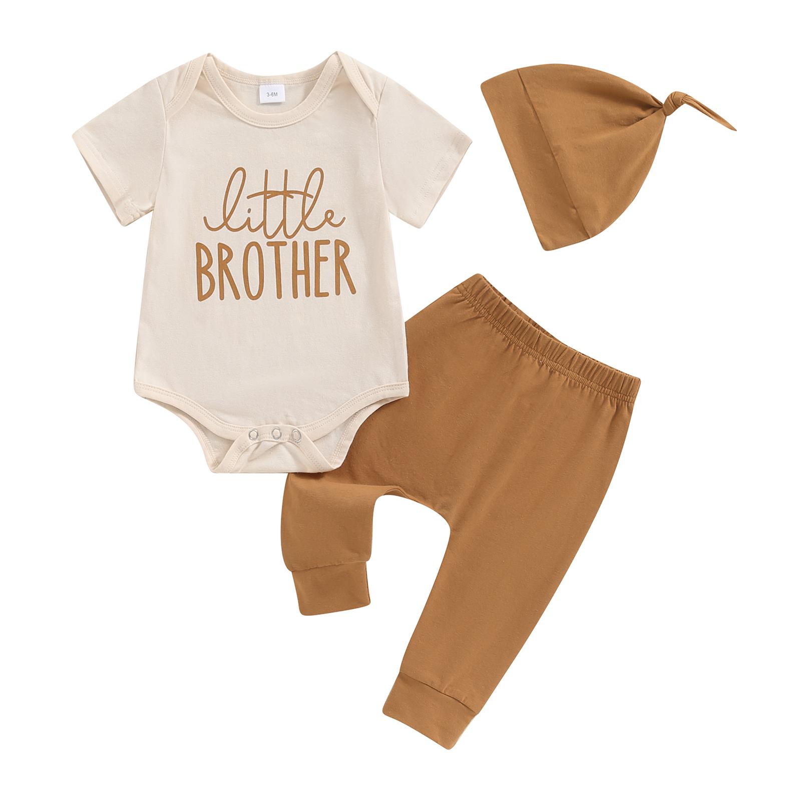 

Літні комплекти з 3 предметів для хлопчиків, комбінезон з літерами з короткими рукавами + штани + шапка, комплект одягу для новонароджених 3-6 Months жовтий