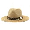Spring and Summer New Panama Hat Leopard Print Pearl Elastic Belt Accessories Top Hat Version Denim Straw Hat Clear Cool Hat