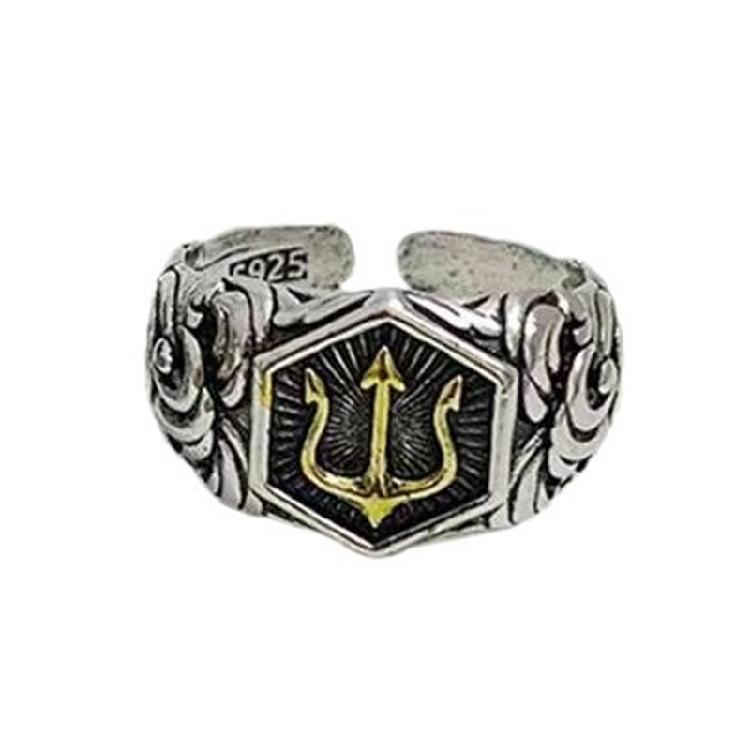 Mythological Tridents Styles Adjustable Rings For Men Alloy Construction Elegant Mens Accessory
