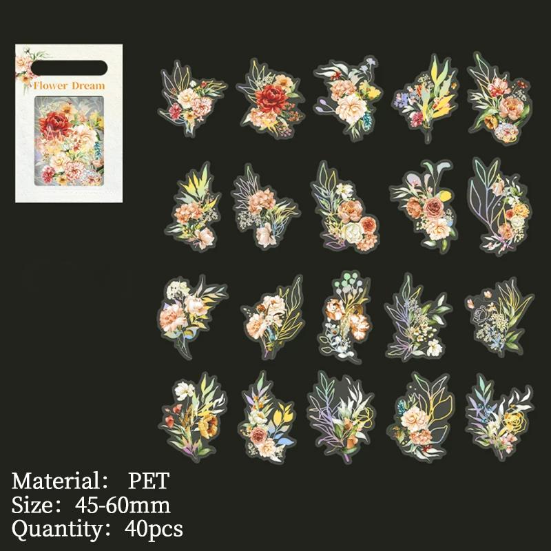 

40 шт. бронзовых наклеек с изображением растений и цветов, декоративная самоклеящаяся наклейка для творчества, этикетки, наклейки для скрапбукинга