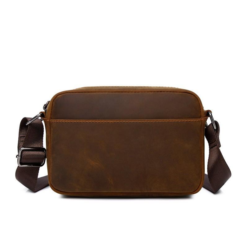 Retro Genuine Leather Crossbody Bag Men Niche Crazy Horse Shoulder Layered Cowhide 21x6x15 коричневый