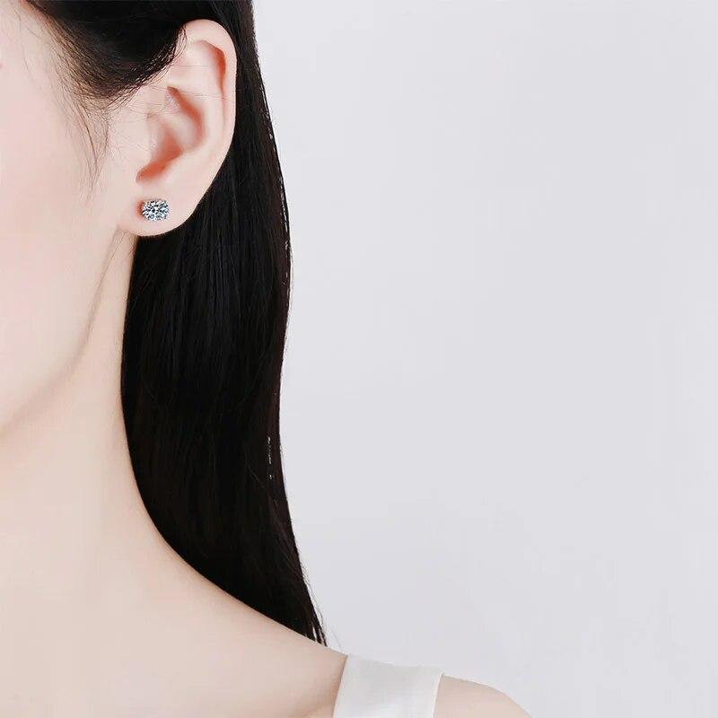 Rhodinierter D-Farben-Moissanit-Ohrstecker mit ovalem Schliff für Damen, klassischer Hochzeitsschmuck, 100 % S925-Sterlingsilber