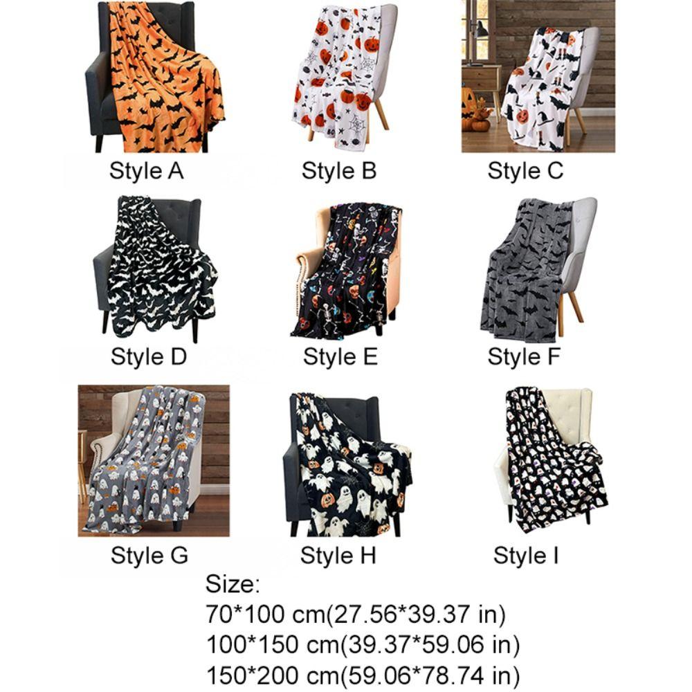 Soft Office Nap Blanket Bat Ghost Print Sofa Throw Blanket Cozy Halloween Flannel Blanket Bed Room