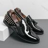 Black Tassel Revit Studded Shoes Man Pointed Toe Slip On Flats Male Fashion Loafers