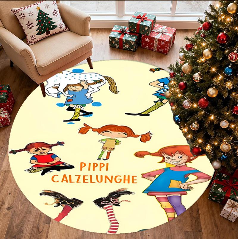 Pippi Longstocking Pattern Round Rug, Indoor/Outdoor Mat, for Picnic, Gameroom, Bedroom, Office, Living Room, Home Decor Carpet, Birthday Gift