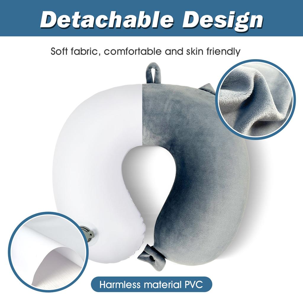 Portable Inflatable Neck Pillow for Travel Super Soft  Material Breathable Cover for Aircraft & Office Naps With Eye Patch
