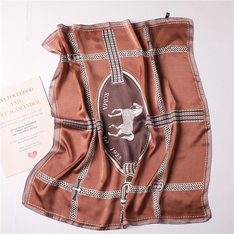 European and American style small silk scarf women's spring and autumn decorative tie scarf belt plaid war horse scarf silky soft 71cm square scarf
