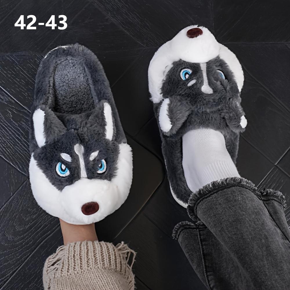 Süße Husky-Tier-Baumwollpantoffeln, weiche, strapazierfähige Unisex-Hausschuhe, warme Indoor-Thermoschlappen, bequem zum Entspannen drinnen und für kurze Spaziergänge im Freien. 42-43 dunkelgraue
