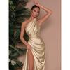 Western Style Elegant Socialite Sexy Split Dress Women Pleat Slimming Slim fit Outer Wear Banquet Evening dress Long dress