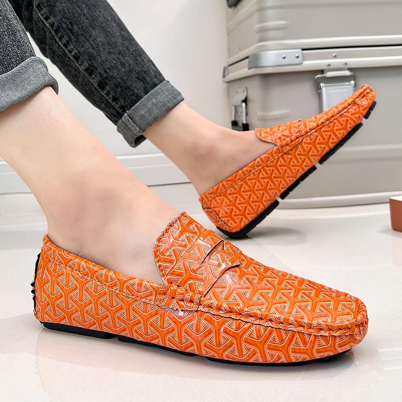 Luxury Orange Loafers Shoes For Men Trendy Casual Leather Men's Shoes Sale Classic Comfortable Flat Moccasins Man Boat Shoes