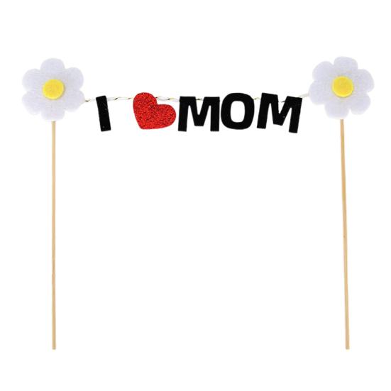 Mother's Day Cake Toppers I Love Mom Cupcake Topper Picks Glitter Hearts Flowers Crown Picks for Mom's Birthday Party Cake Decor