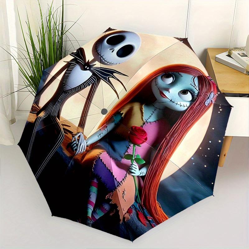 

1 Auto Open Jack Skellington, Sally Themed Colorful 8-rib Portable Umbrella for Men and Women, A Compact Commuting Companion Suitable for Da