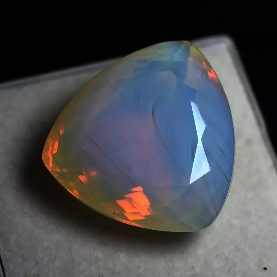 Shiny Yellow Blue Ethiopian Welo Opal Fire Trillion Cut 55-57 Ct Gemstone