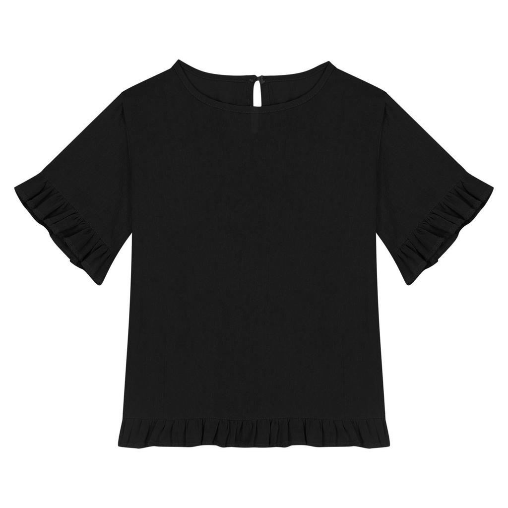 Sommer Kinder Rüschen Fünf-Minuten-Ärmel Mädchen Einfarbig Kinder Casual Rundhals Top