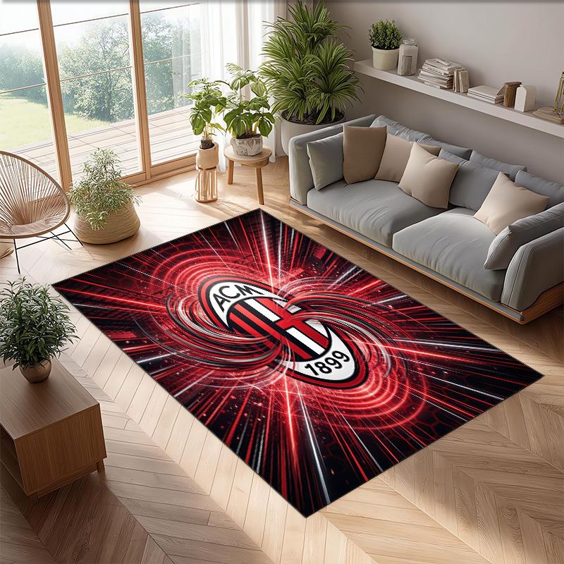 Tappeto in Flanella Stampato AC Milan Antiscivolo Morbido Poliestere Tappeto per Pavimento Tappetino Decorativo da Interno per Camera da Letto Soggiorno Divano Sala Giochi Decorazione Casa