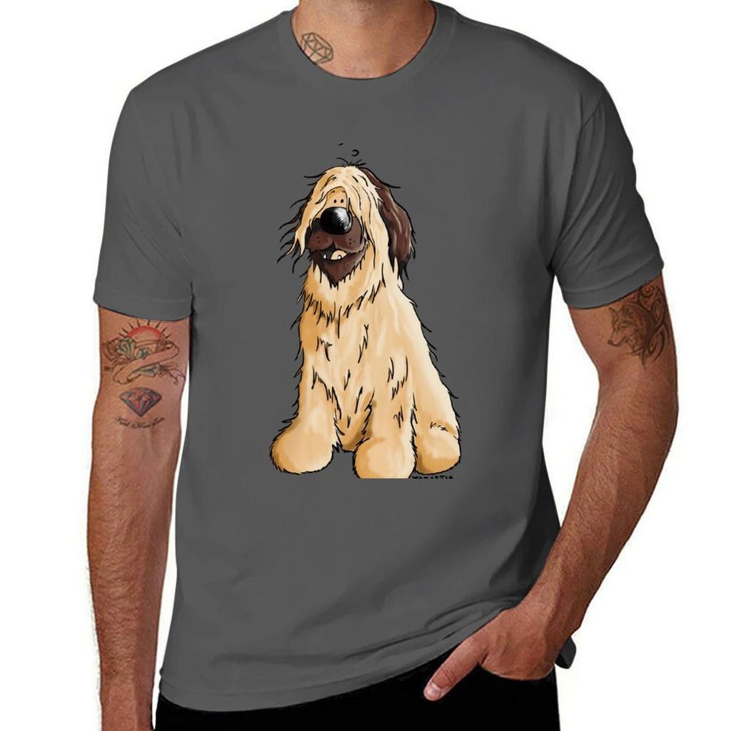 Happy Briard Cartoon TShirt Basic Casual Short Sleeve Cotton Shirt