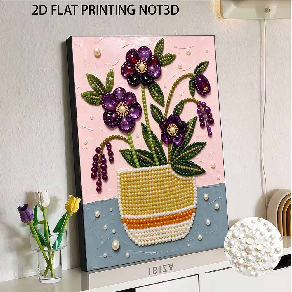 DIY Frameless Pearl Painting Kit Floral Still Life Shiny Bead Canvas Art Relaxing Creative Craft Gift for Women Adults
