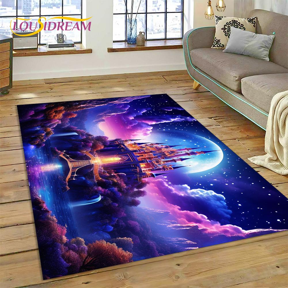 Castello da Favola da Sogno Misterioso Gotico Cartone Animato Tappeto Tappetino per Soggiorno Camera da Letto Casa Divano, Tappeto per Area Bambini Tappetino Antiscivolo
