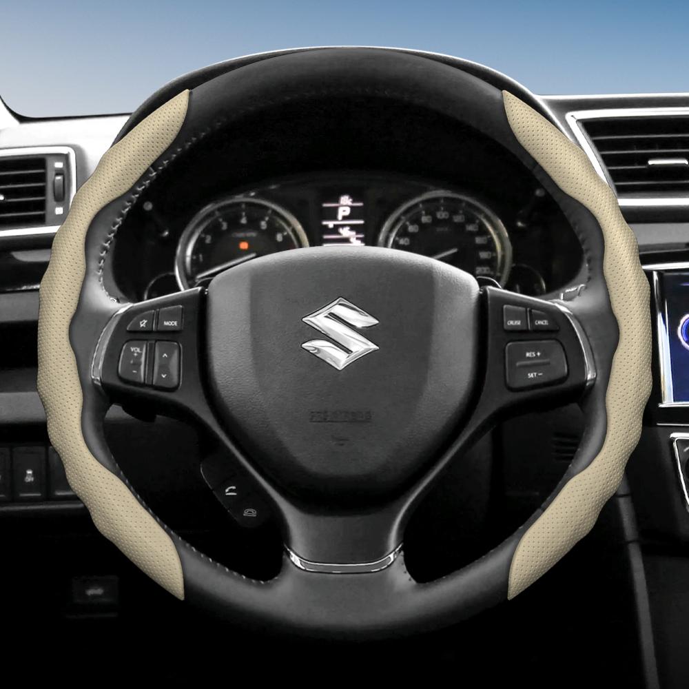 bpzsw1 Suitable for Suzuki Steering Wheel Covers with a Wavy Sports Design, Breathable Leather, Segmented Anti-Slip, for Models