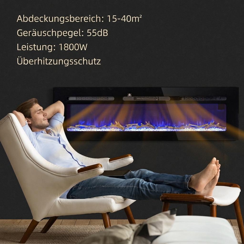 Electric Fireplace with Heater 1800 W LED 3D Flame Effect 152.4cm Black